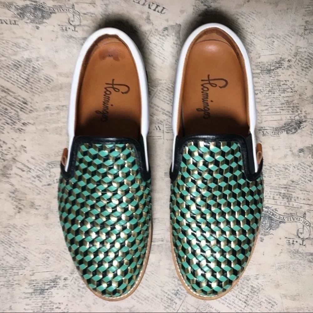 Flamingos Coconut Metallic Platform Sneakers Leather Made Spain Slip On